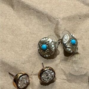 Chic Silver and Gold Earrings with Turquoise Accent